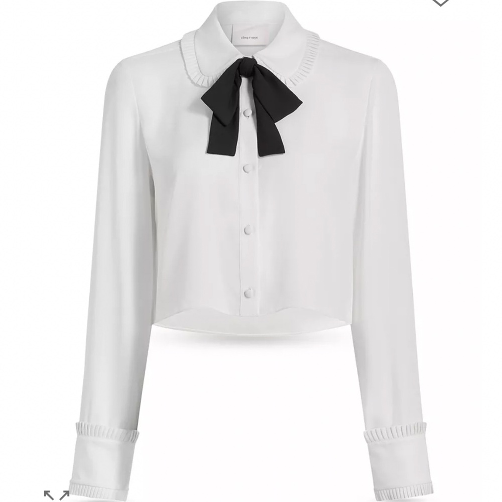 Cinq a Sept Zaida Neck-Tie Cropped Button-Front Shirt Size M